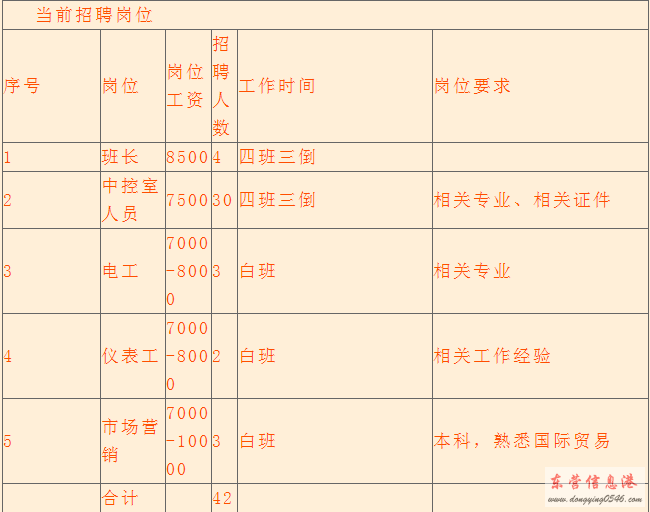 东城经济开发区招聘仪表工等多岗位招聘