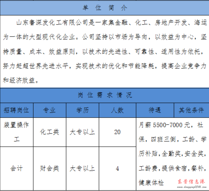 东营港经济开发区招聘会计和操作工